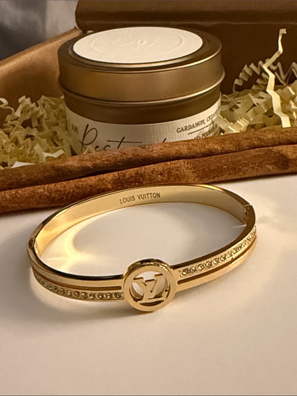 Fashion Jewelry Gold Crystal-Accent Monogram Bangle Bracelet